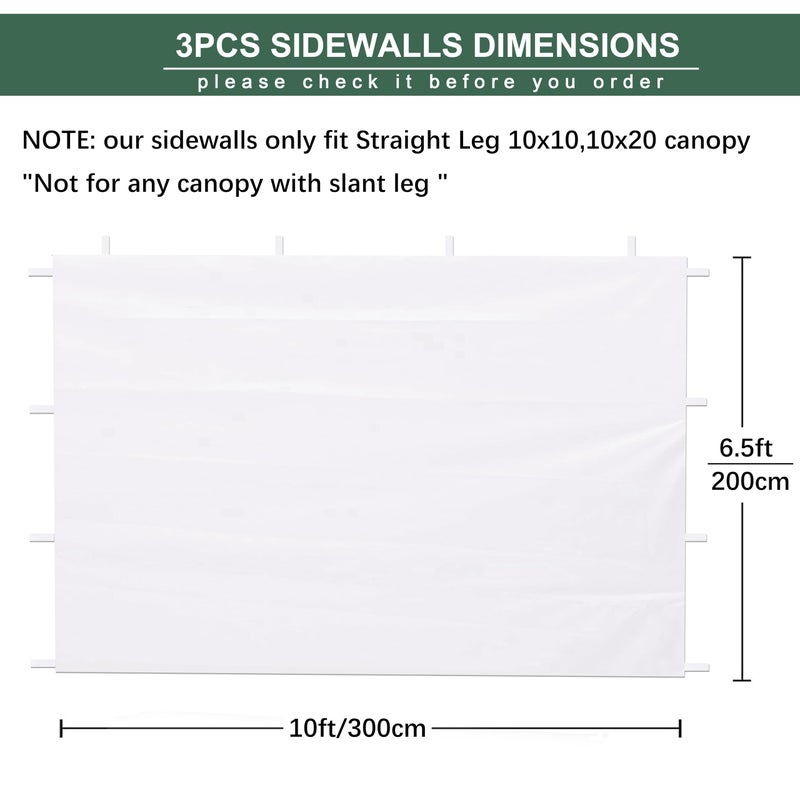 JANCANOPY SideWall for 10x10 Canopy Frame, 3 Pack White SunWall Only, (with Zippers) - Image 2